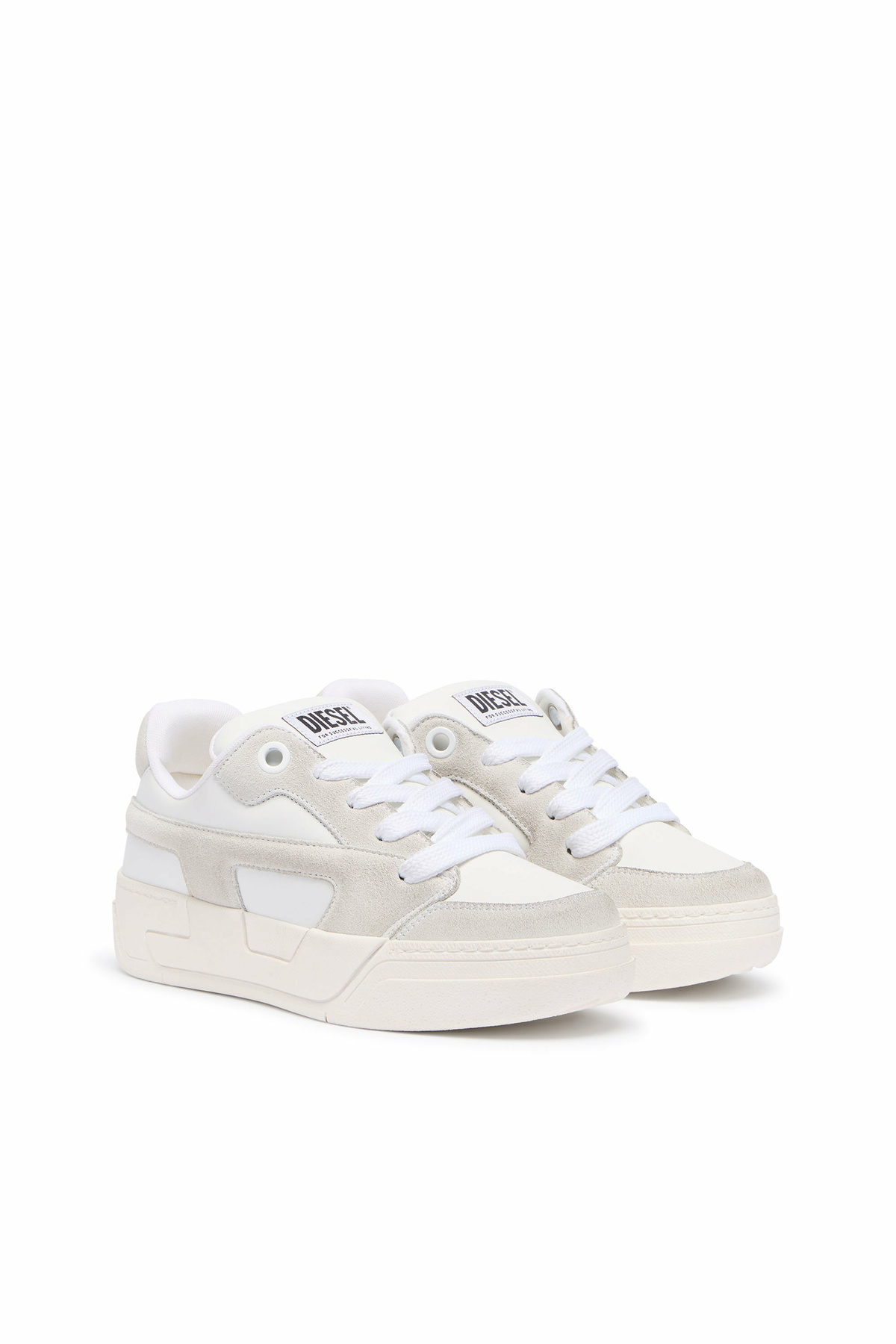 Diesel D-Ollie-Distressed sneakers in leather and suede - Sneakers Womens in White