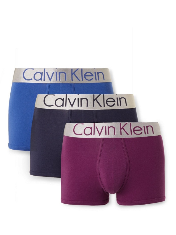 Photo: CALVIN KLEIN UNDERWEAR - Three-Pack Stretch-Cotton Boxer Briefs - Blue
