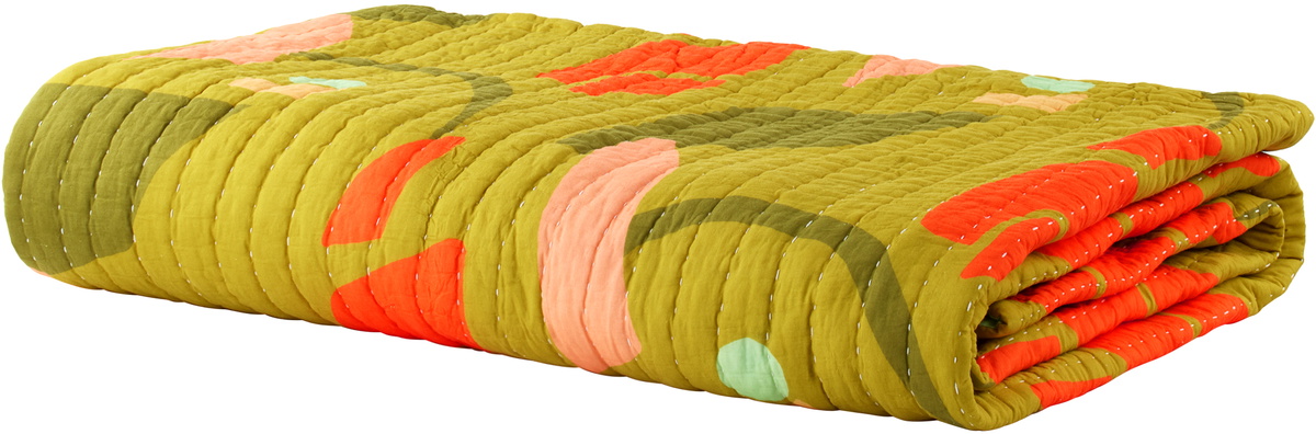 Cold Picnic Green & Khaki Aviary Early Spring Late Summer King Quilt