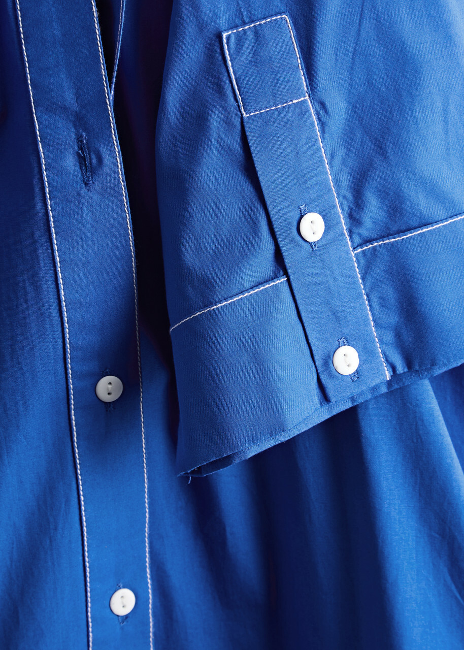 Lovebirds Colour-blocked Cotton-poplin Midi Shirt Dress Blue And White