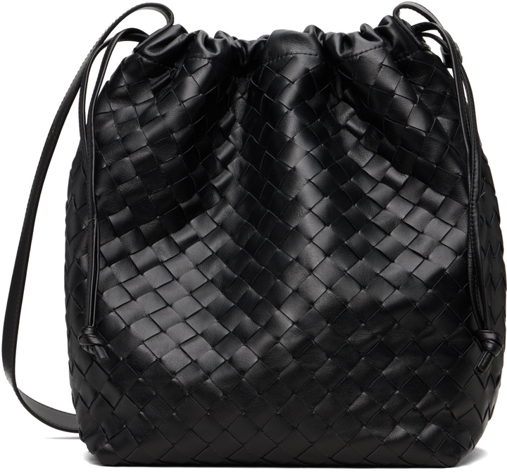 Photo: Bottega Veneta Black Intrecciato Biblioteca Bucket Tote