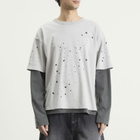 BEAMS Men's Layered Damage Long Sleeve T-Shirt in Light Grey ＆ Black