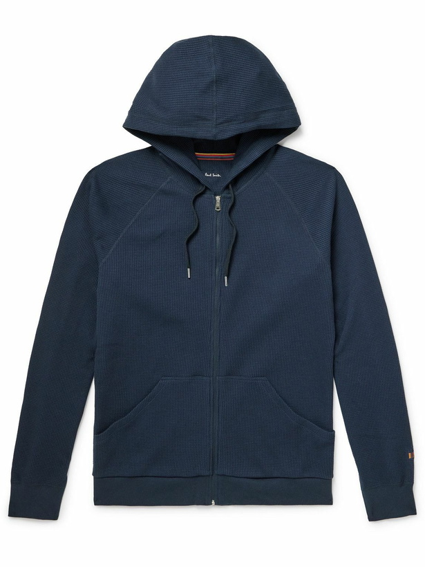 Photo: Paul Smith - Waffle-Knit Cotton-Blend Zip-Up Hoodie - Blue