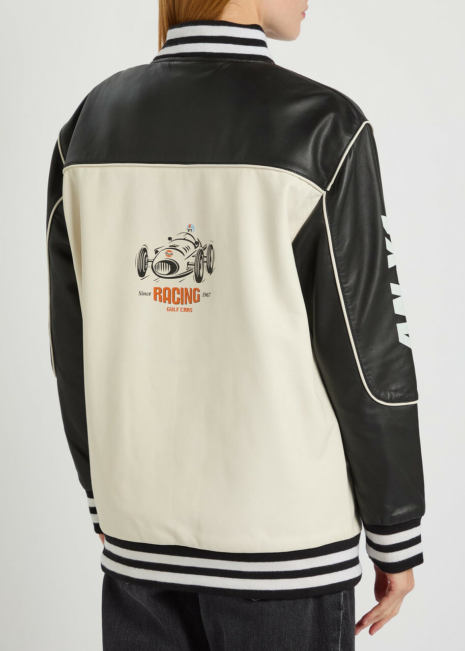 AN-Y1 Racing Quilted Colour-blocked Leather Bomber Jacket Black And White