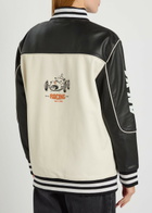 AN-Y1 Racing Quilted Colour-blocked Leather Bomber Jacket Black And White