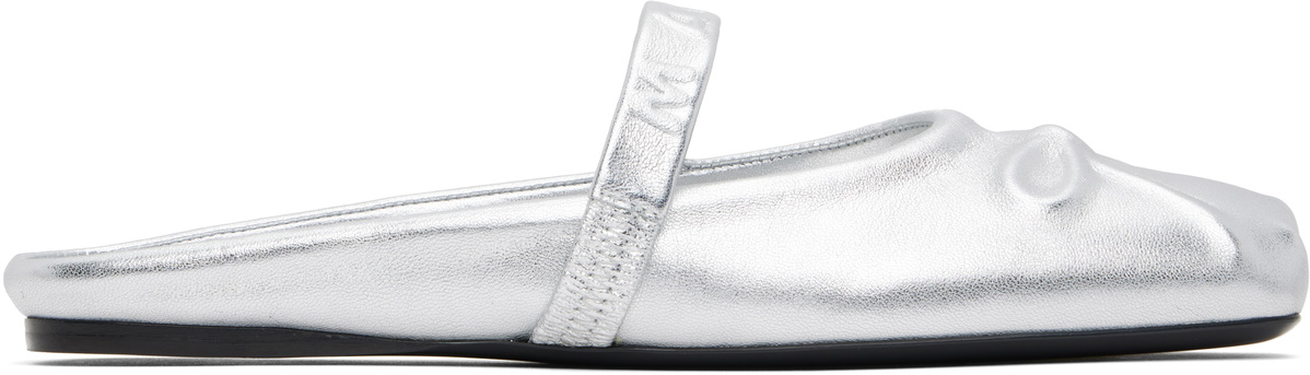 Marni Silver Leather Little Bow Sabot Slippers