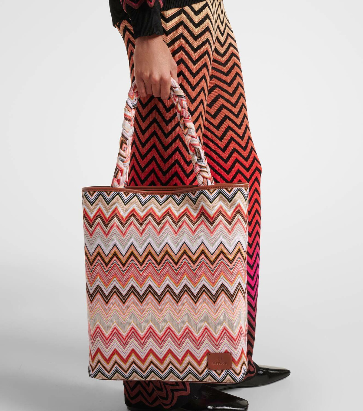 【MISSONI】 Zigzag Large leather-trimmed tote bag Missoni Zigzag Large leather-trimmed tote bag Missoni