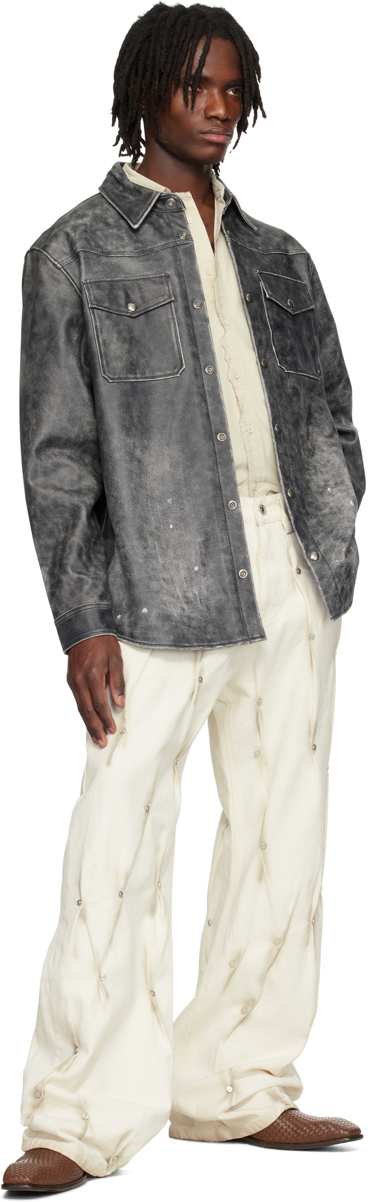 KUSIKOHC White Multi Rivet Burn Jeans