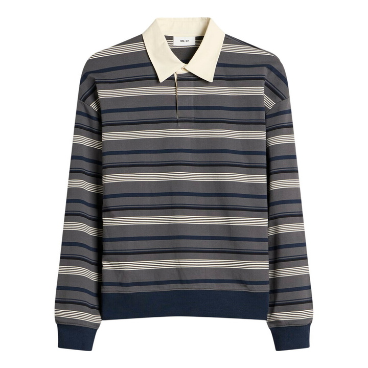 Photo: NN07 Men's David Stripe Rugby Shirt in Grey Stripe
