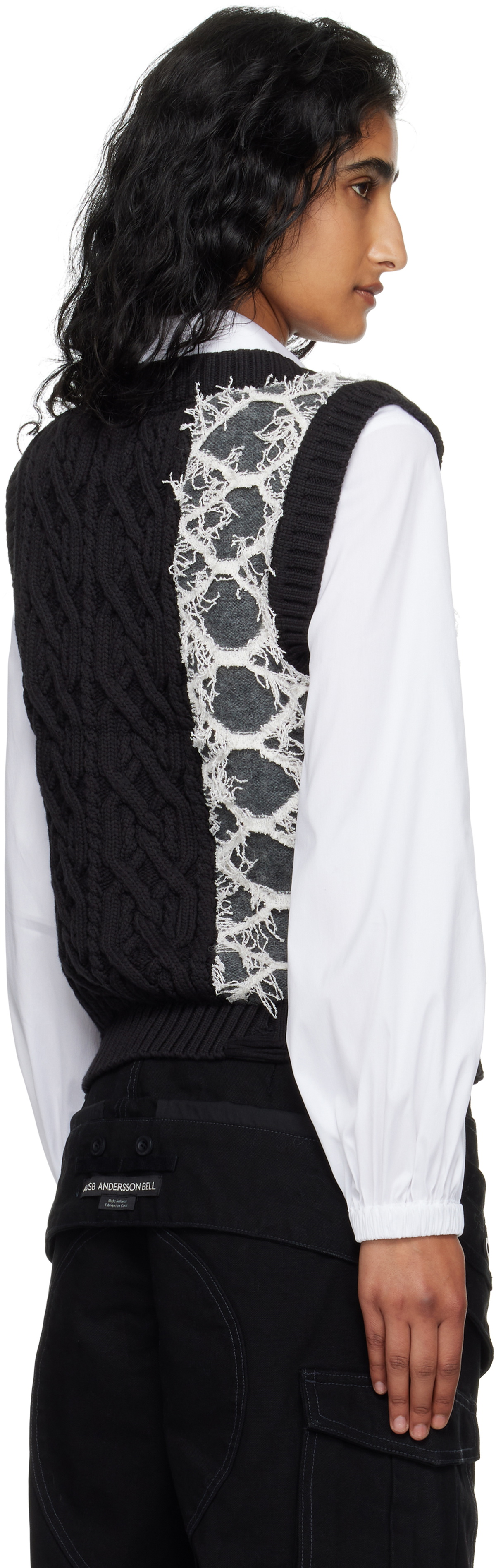 Andersson Bell Black & Gray Boucle Cable Patchwork Knit Vest