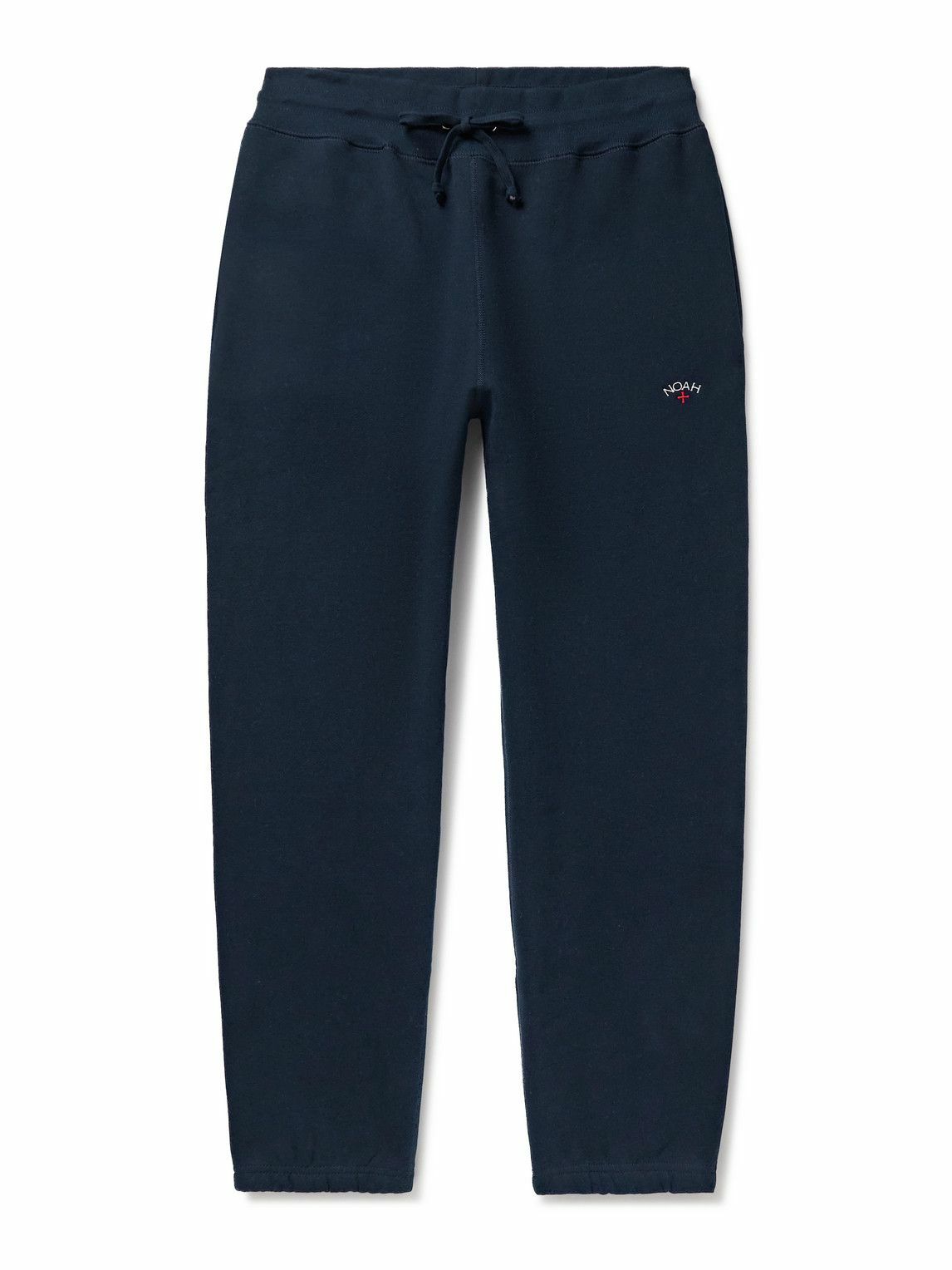 Noah - Core Tapered Logo-Embroidered Cotton-Jersey Sweatpants - Blue