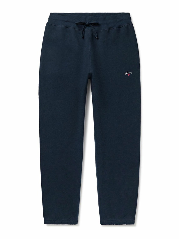 Photo: Noah - Core Tapered Logo-Embroidered Cotton-Jersey Sweatpants - Blue