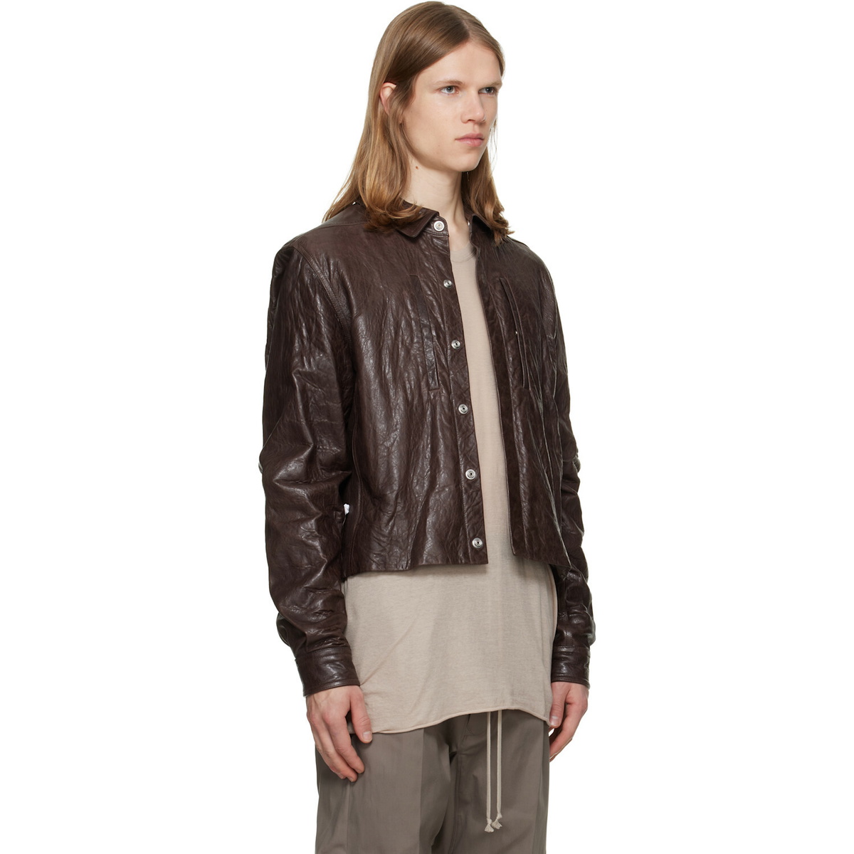Rick Owens Brown Tower Alice Leather Jacket
