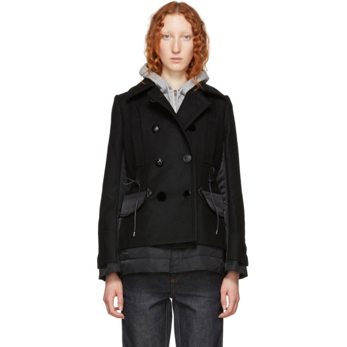 Sacai Black Melton Coat Sacai