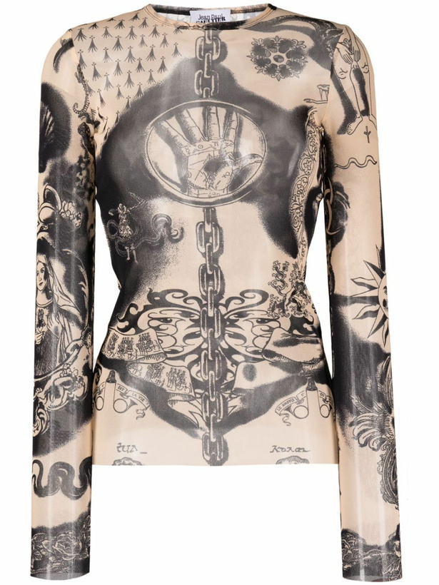 Photo: Jean Paul Gaultier Neutral Heraldique-Print Top