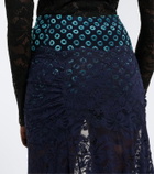 Rabanne Gathered lace and velvet maxi skirt