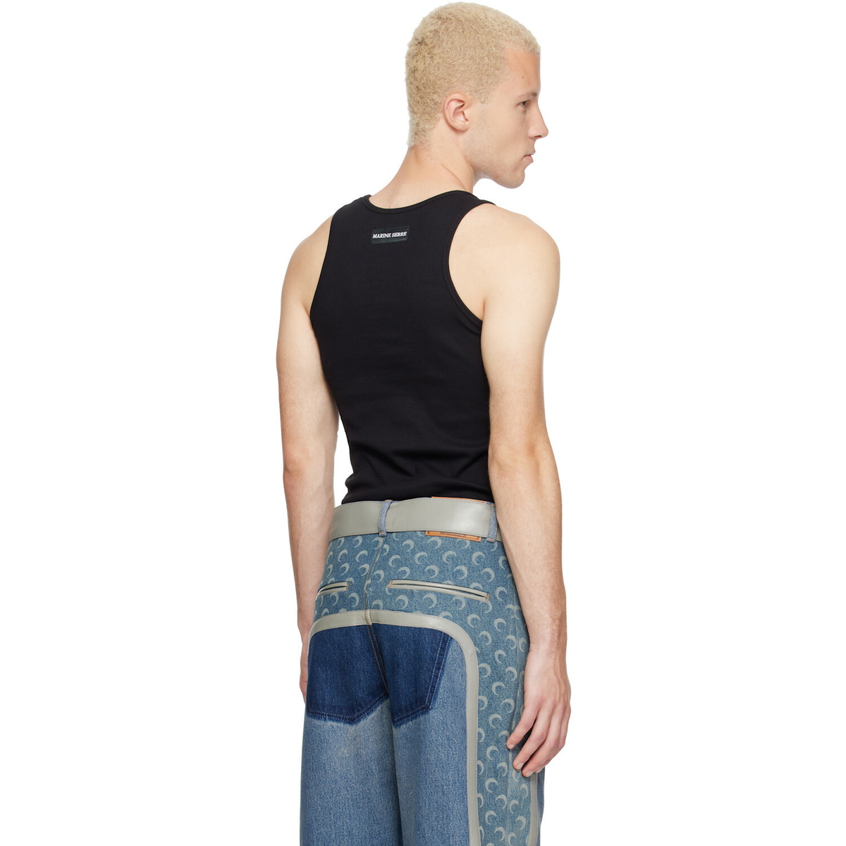 Marine Serre Black Moon Logo Ribbed Jersey Tank Top