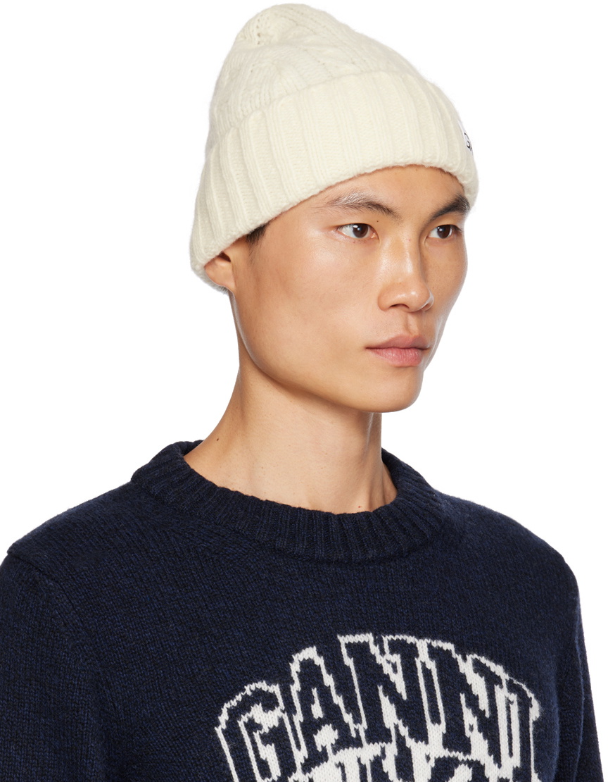 GANNI Off-White Logo Patch Beanie