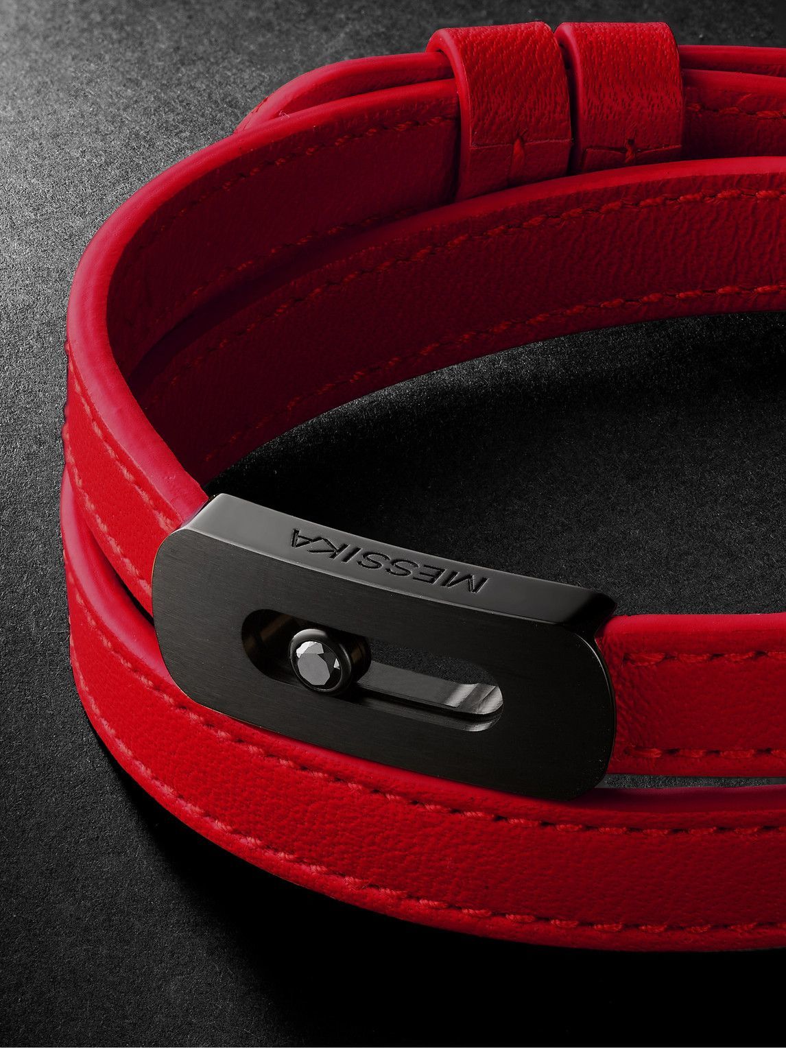 Messika - My Move Blackened Titanium, Diamond and Leather Bracelet - Red