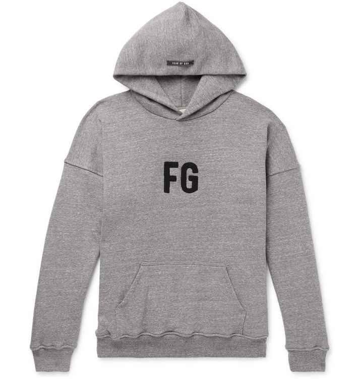 Photo: Fear of God - Oversized Logo-Appliquéd Loopback Cotton-Jersey Hoodie - Gray