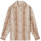 Wacko Maria Men's Long Sleeve Leopard Vacation Shirt in Brown