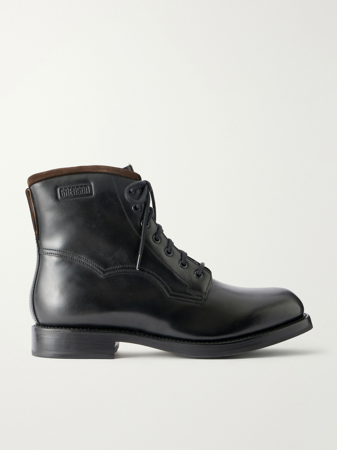 Grenson - Barlow Suede-Trimmed Leather Lace-Up Boots - Black