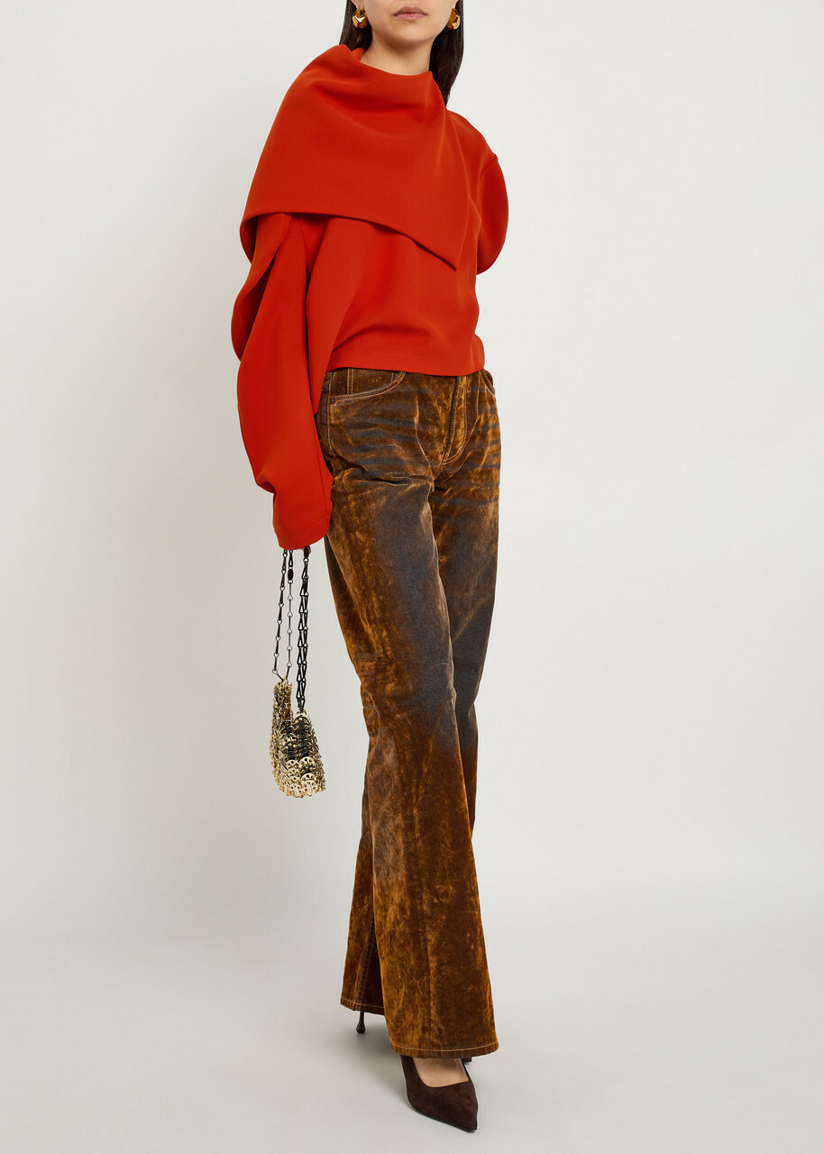 A.W.A.K.E Mode Draped Panelled-collar Crepe top Terracotta