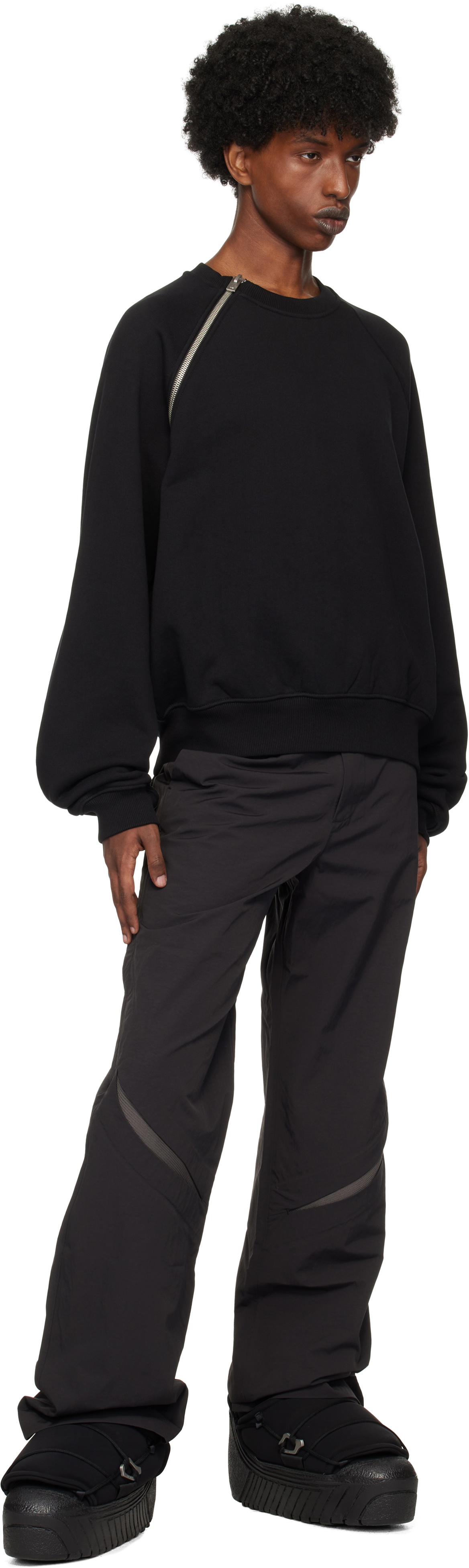 HELIOT EMIL Black Sequence Zip Crewneck Sweatshirt