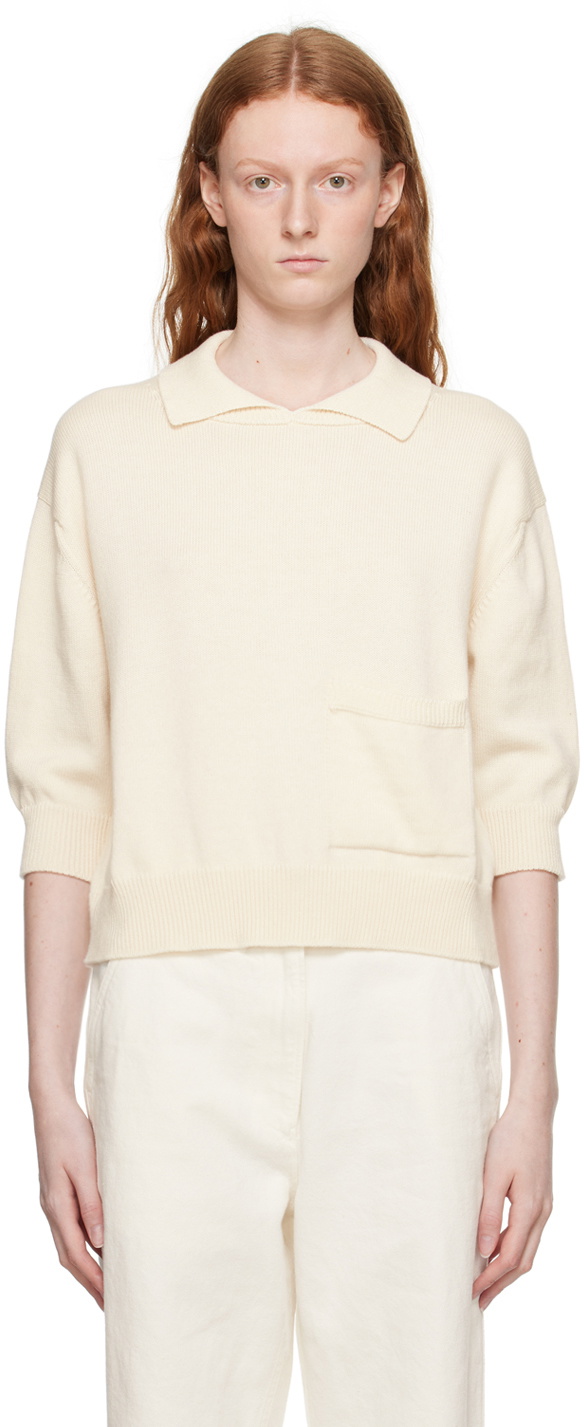 Margaret Howell Off-White Boxy Three-Quarter Sleeve Polo