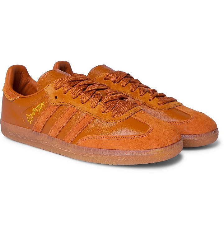 Photo: adidas Consortium - Jonah Hill Samba Embroidered Suede and Leather Sneakers - Brown