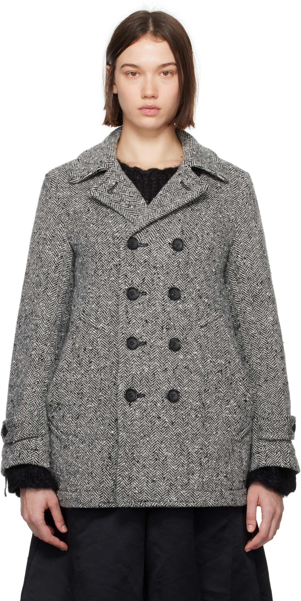 Black Comme des Garçons Black Tweed Herringbone Coat