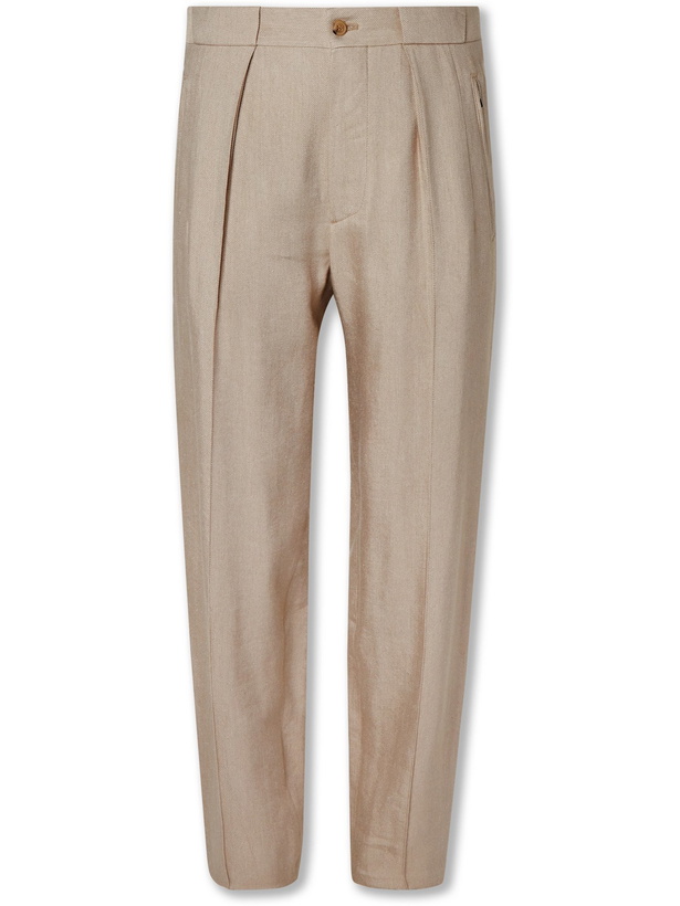 Photo: GIORGIO ARMANI - Tapered Pleated Twill Trousers - Neutrals - IT 48