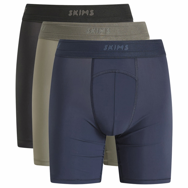 Photo: SKIMS Men's Sport Boxer Brief 7" - 3-Pack in Navy Gunmetal Multi