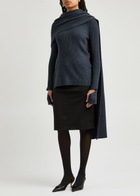 Helmut Lang Draped Ribbed Wool-blend Jumper Navy
