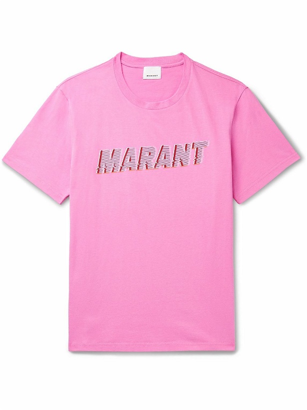 Photo: Isabel Marant - Flash Logo-Print Cotton-Jersey T-Shirt - Pink