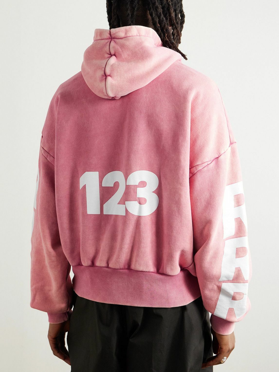 RRR123 - USO-123 Logo-Print Embroidered Cotton-Jersey Hoodie - Pink