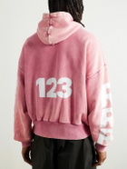 RRR123 - USO-123 Logo-Print Embroidered Cotton-Jersey Hoodie - Pink