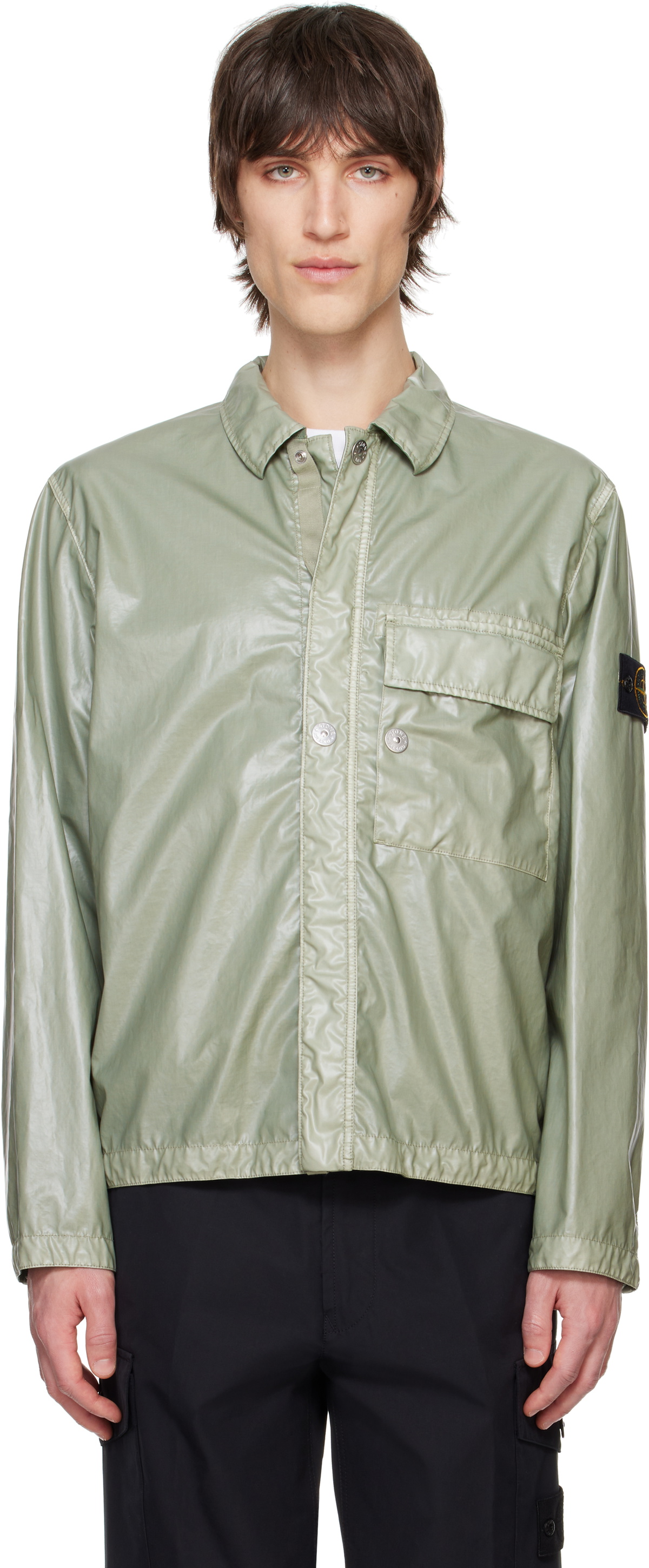 Stone Island Green Mussola Gommata-TC Overshirt Stone Island