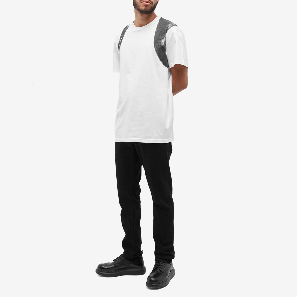Alexander McQueen Men's Harness Print T-Shirt in White/Black Alexander McQueen Men's Harness Print T-Shirt in White/Black