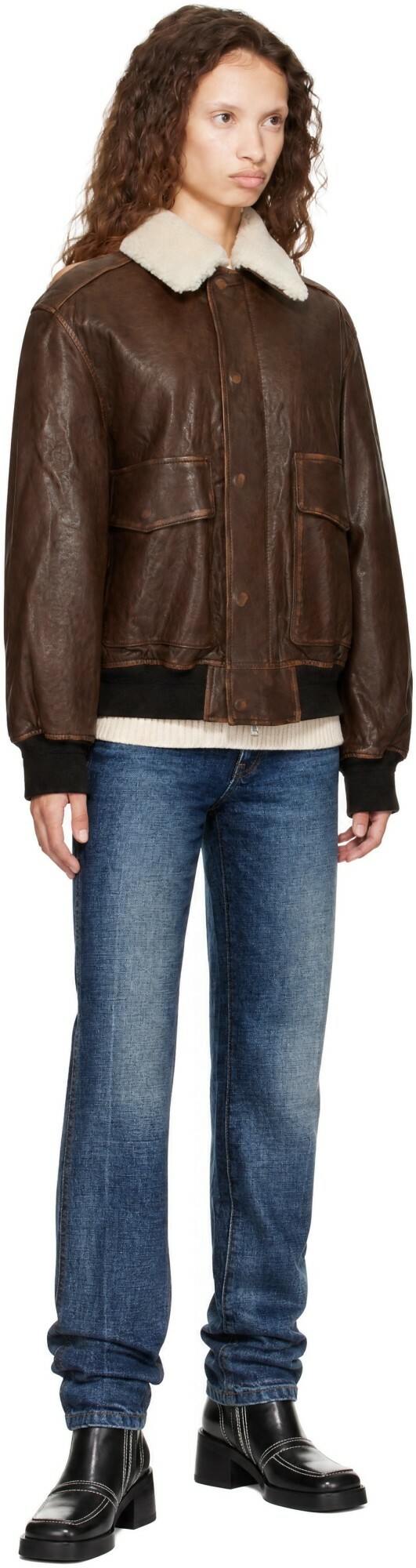 Dunst Brown Detachable A-2 Blouson Leather Jacket