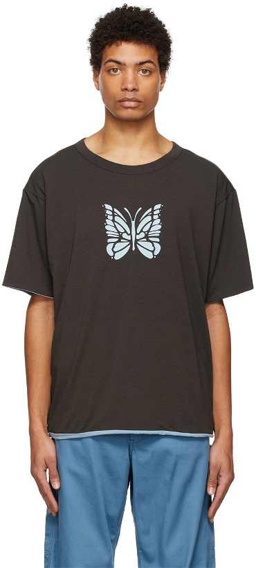 Photo: Needles Reversible Brown & Blue Logo T-Shirt