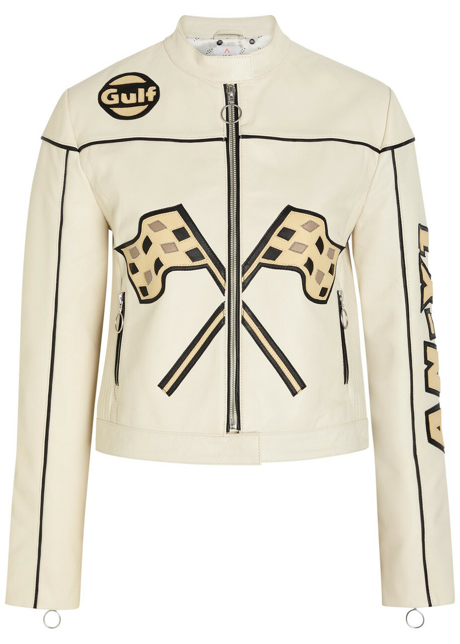 AN-Y1 Helmut Padded Appliquéd Leather Jacket White