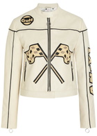 AN-Y1 Helmut Padded Appliquéd Leather Jacket White