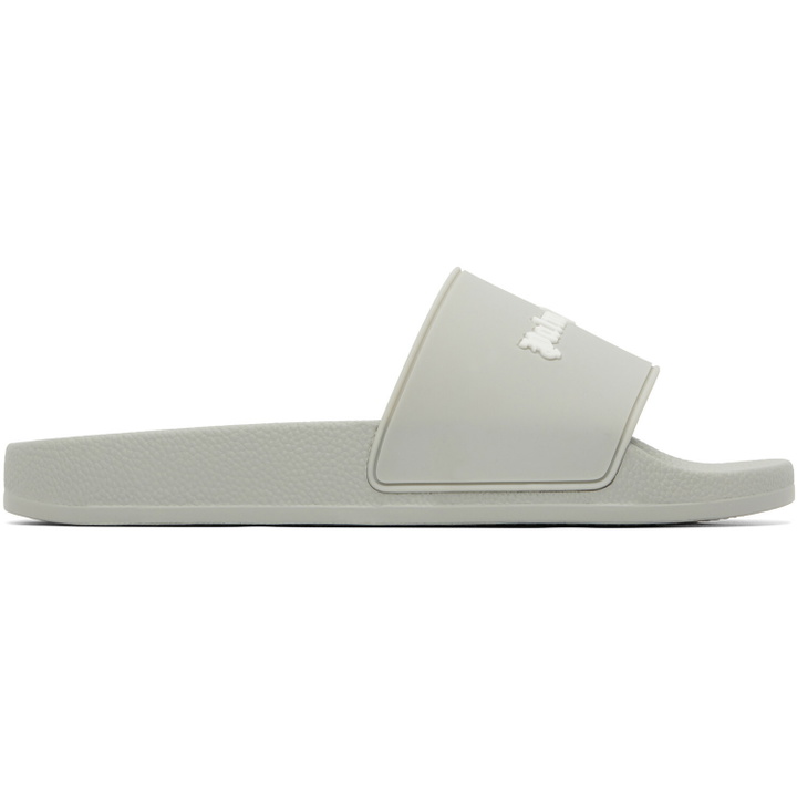 Photo: Palm Angels Gray Classic Logo Pool Slides