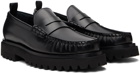 Officine Creative Black Leather Penny Loafers