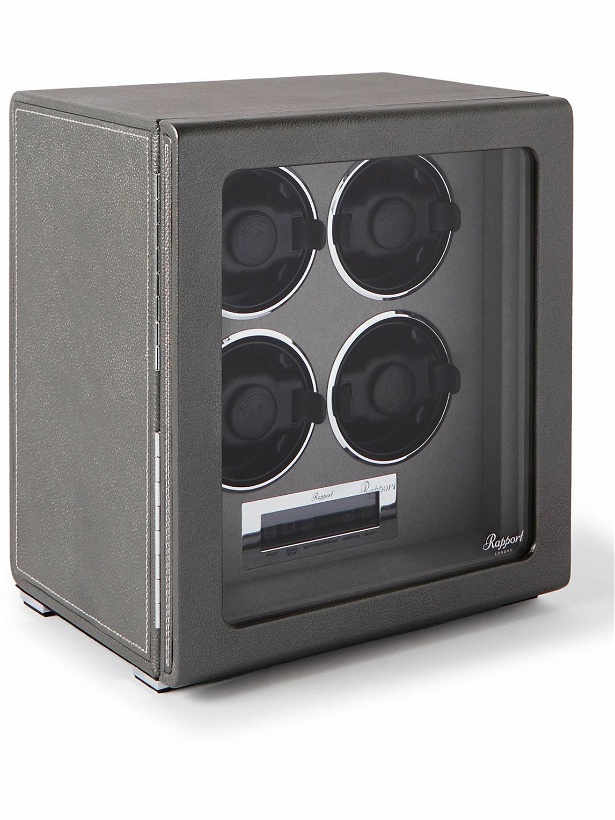 Photo: Rapport London - Quantum Quad Leather-Wrapped Cedar and Glass Watch Winder - Gray