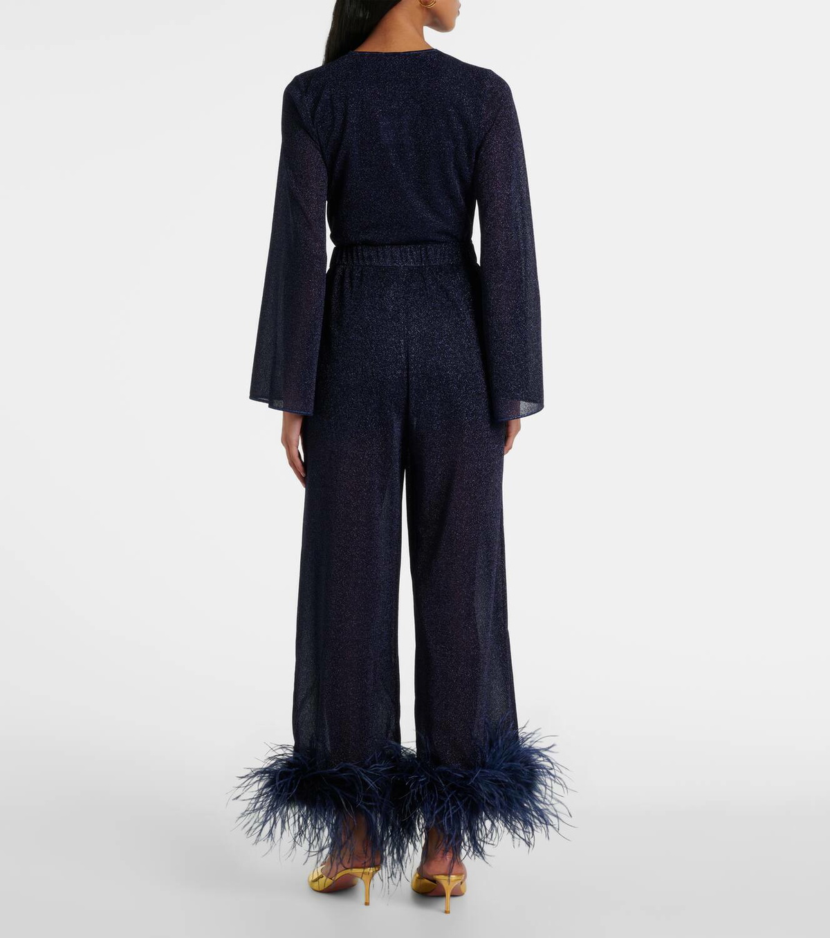 【Oseree】 Lumiere Plumageフェザー-trimmedラメパンツ Lumière Plumage Pants