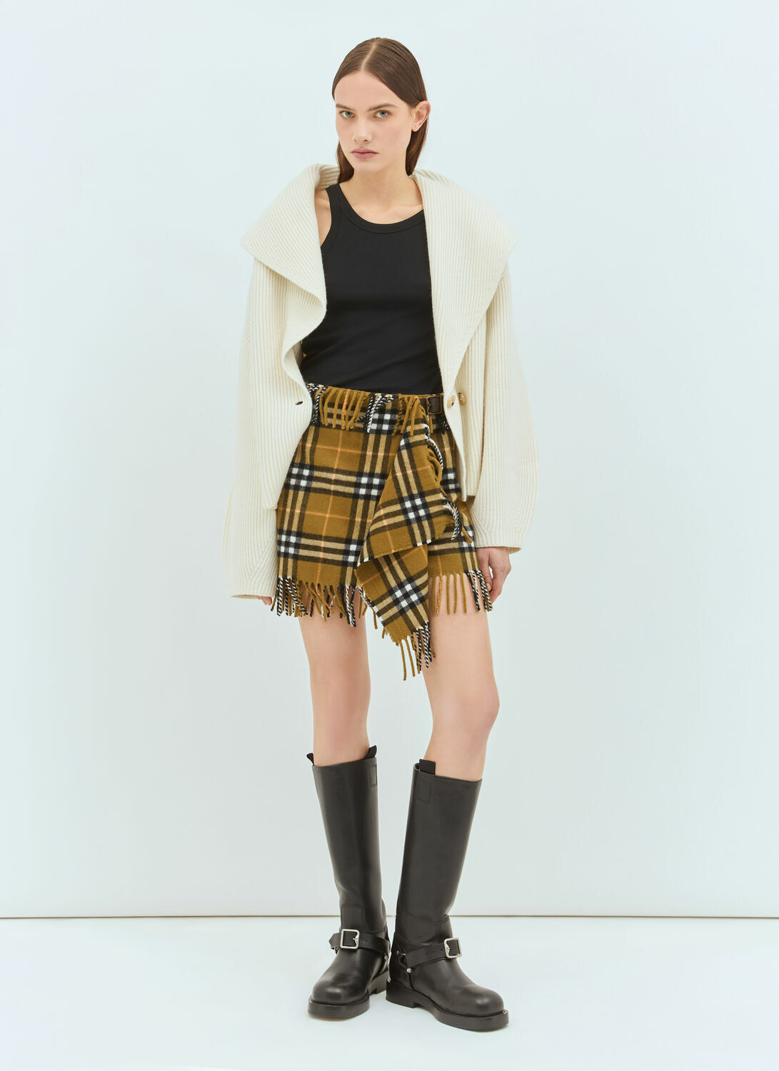 Burberry Check Wool And Cashmere Scarf Skirt