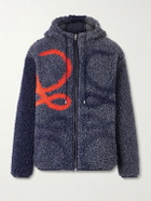 LOEWE - Leather-Trimmed Fleece-Jacquard Hooded Jacket - Blue