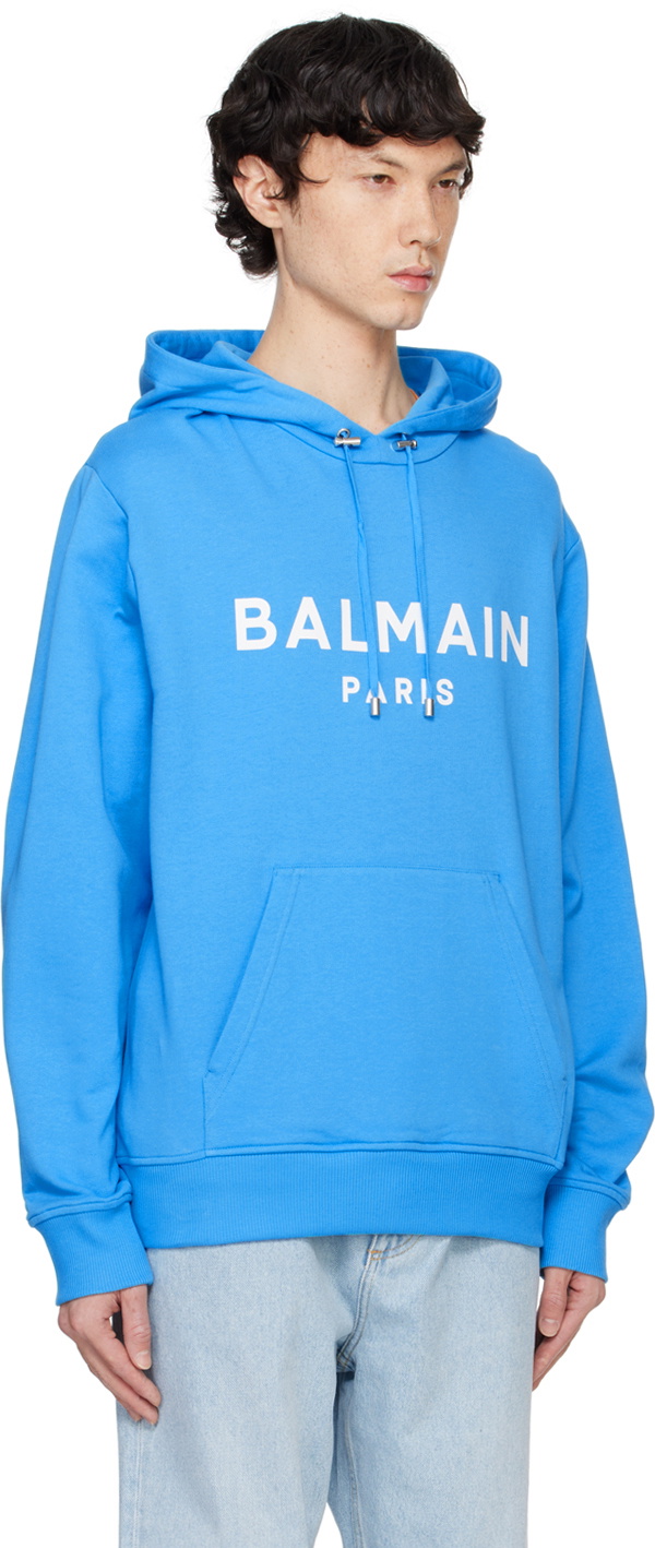 極美品 23s BALMAIN バルマン プルオーバー パーカー フーディ 青 極美品 23s BALMAIN バルマン プルオーバー パーカー フーディ 青